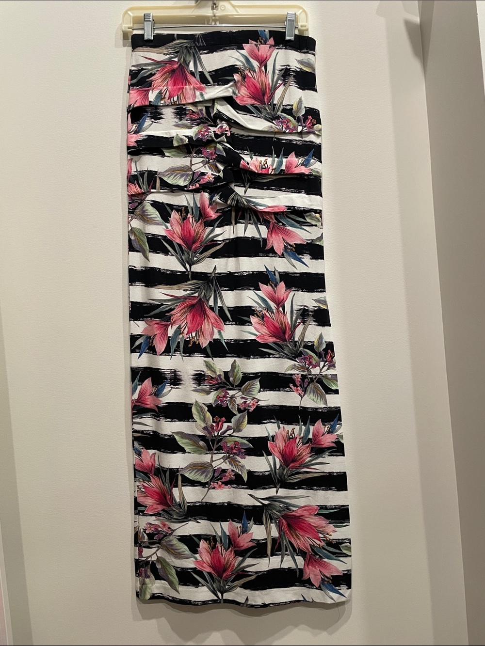 Nichole Miller Floral Stripe Maxi Skirt or Dress - Black & Pink
